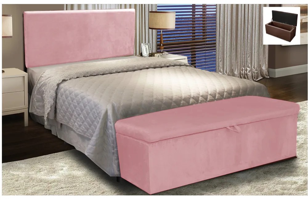 Cabeceira Painel Clean para Cama Box Solteiro 90 cm Suede- D'Rossi - Rose