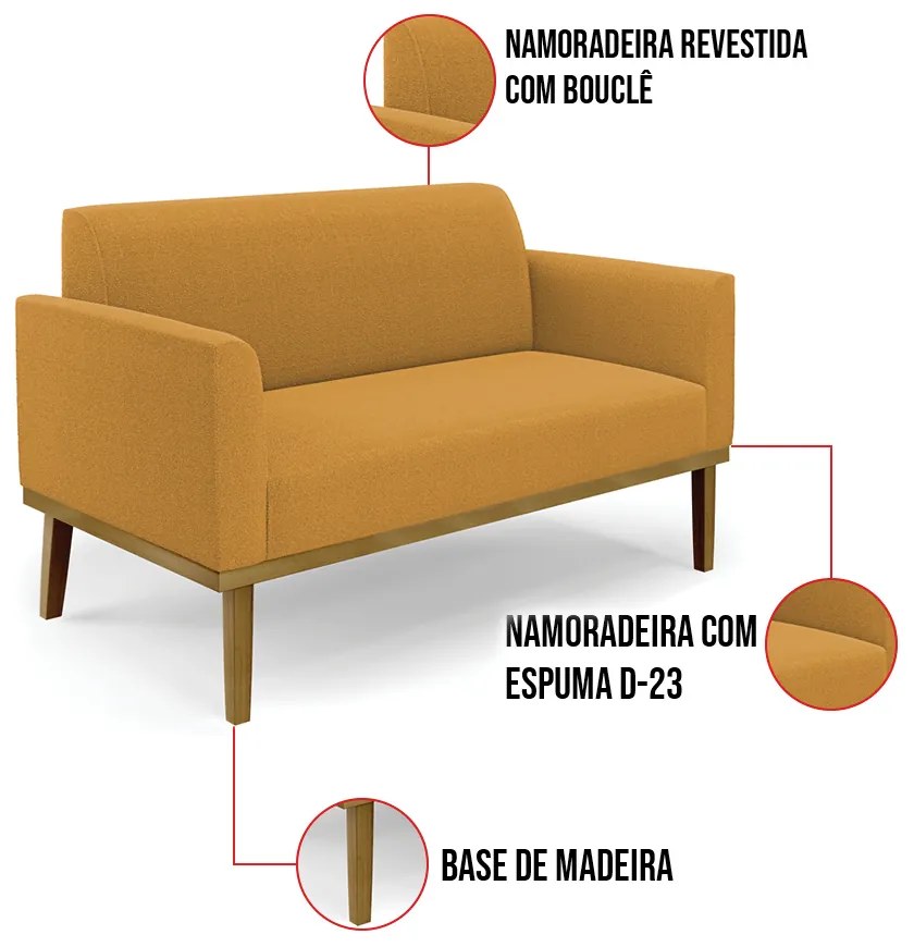 Namoradeira e Poltrona Base Madeira Castanho Marisa Bouclê Mostarda D03 - D'Rossi