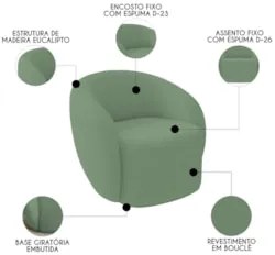 Poltrona para Sala de Estar Giratória Orgânica Garbin K04 Bouclê Verde