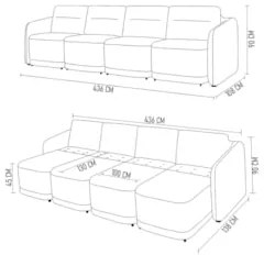 Sofá Cama Casal para Sala 436cm Polska Z08 Veludo Cinza Escuro - Mpoze
