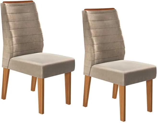 Conjunto 2 Cadeiras Curvata Carvalho Tecido Veludo Kraft
