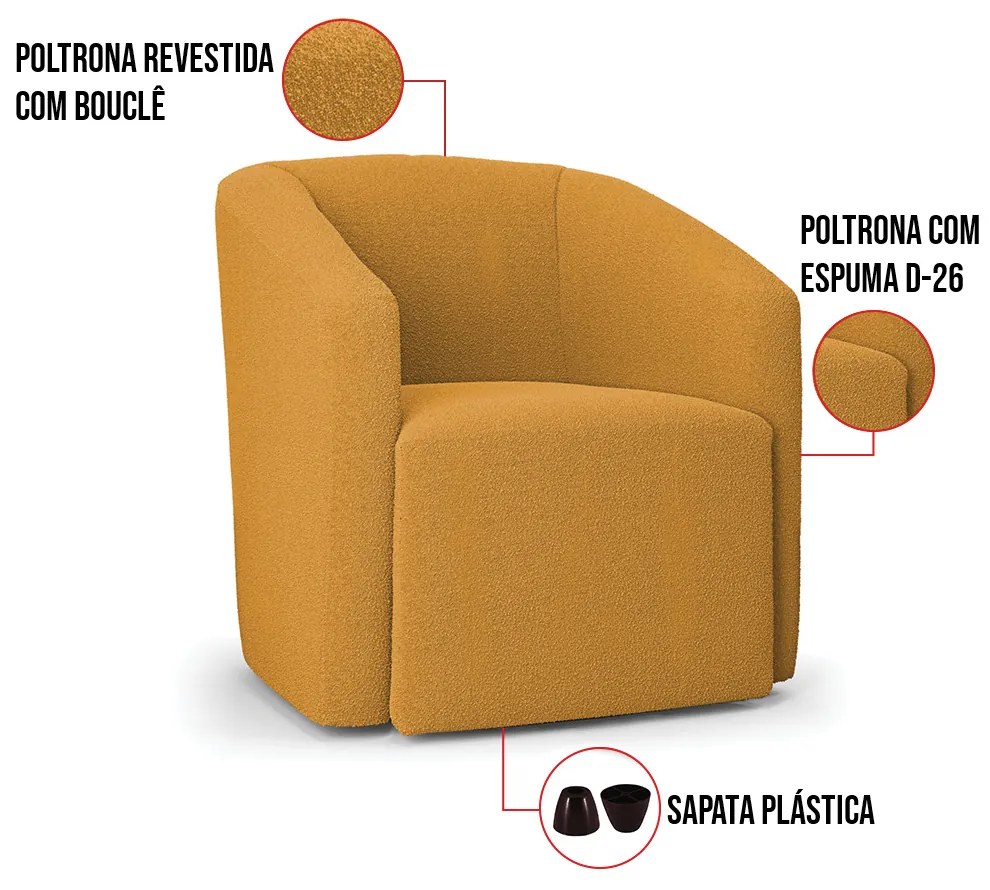 Poltrona Decorativa Orgânica Stella Max Bouclê D03 - D'Rossi - Mostarda