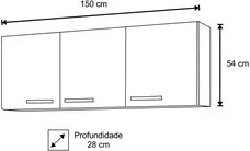 Armário Aéreo Parma 150cm 3 Portas Branco/Preto - Lumil Móveis