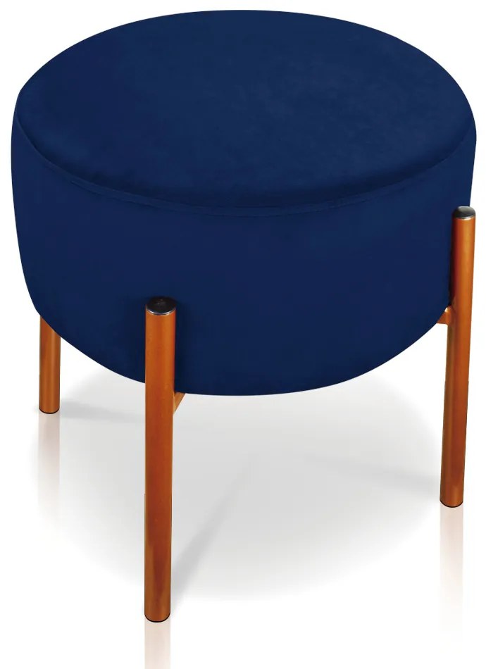 Puff Banqueta Decorativo Industrial Cobre Iron Suede  Azul Marinho D03 - D'Rossi