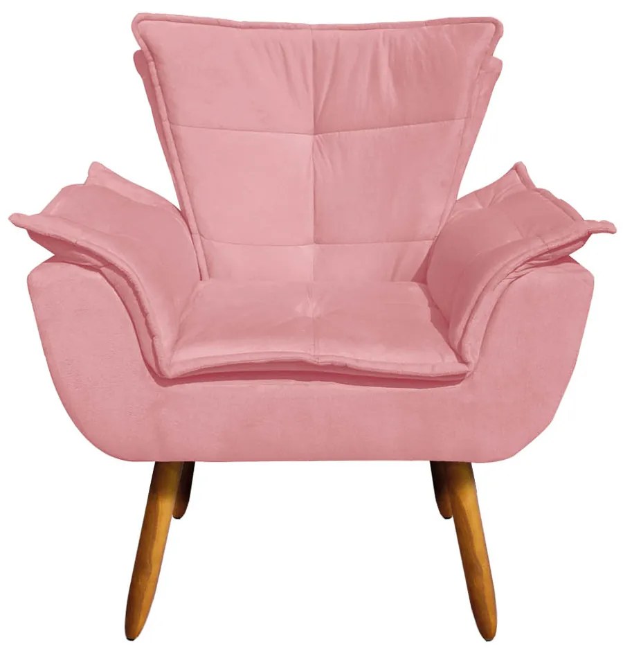 Poltrona e Puff Decorativo Pé Palito de Madeira Opala Suede D03 - D'Rossi - Rose