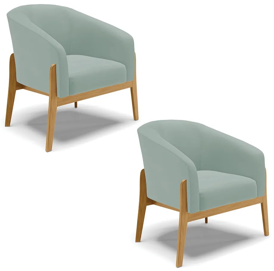 Poltrona Decorativa Base Madeira Kit 2 Stella Cotelê Int/Veludo D03 - D'Rossi - Menta