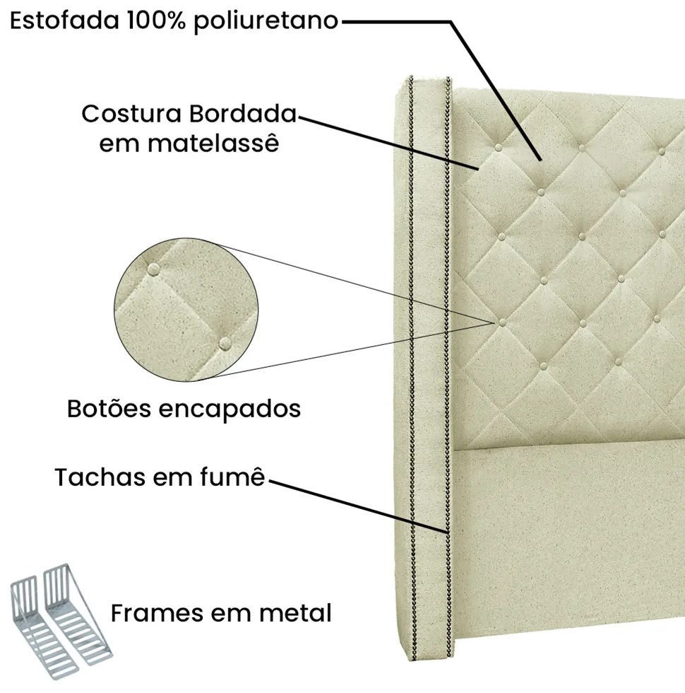 Cabeceira Cama Box Casal 140 cm Vicenza Linho Natural S04 - D'Rossi