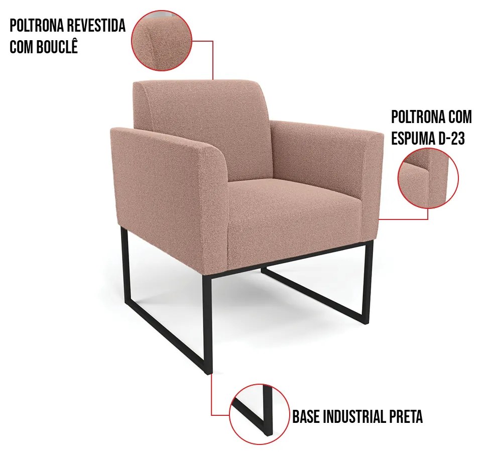 Namoradeira e 2 Poltronas Industrial Preto Marisa Bouclê Rosê D03 - D'Rossi