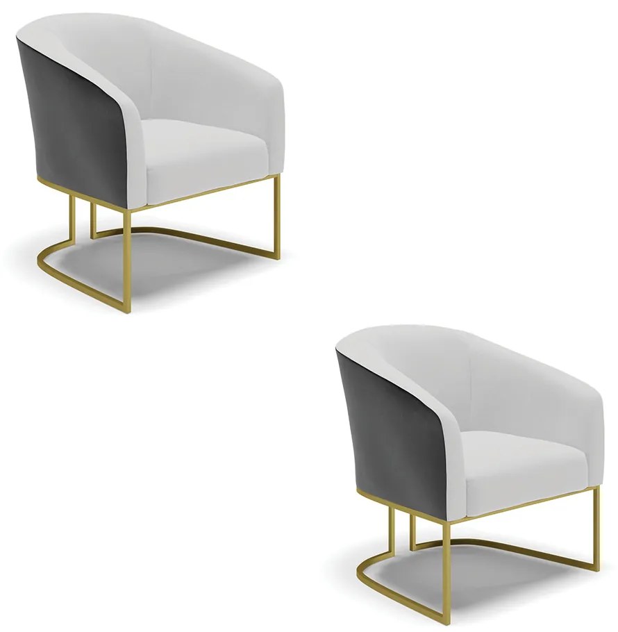 Poltrona Decorativa Industrial Dourado kit 2 Stella Preto/Linho Cinza D03 - D'Rossi