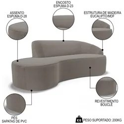 Sofá Living 2 Lugares 180cm Braço Direito Mozart D06 Bouclê Bege Escur