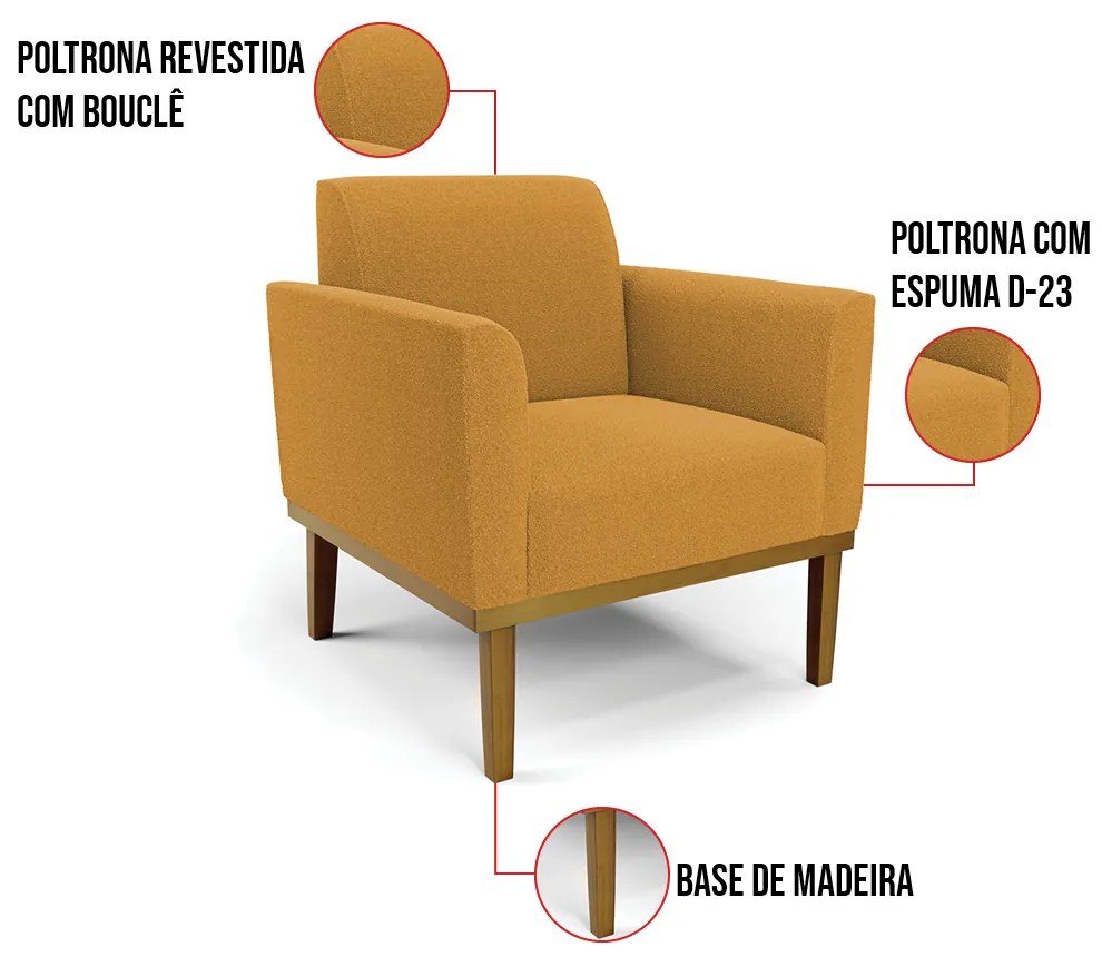 Namoradeira e Poltrona Base Madeira Castanho Marisa Bouclê D03 - D'Rossi - Mostarda