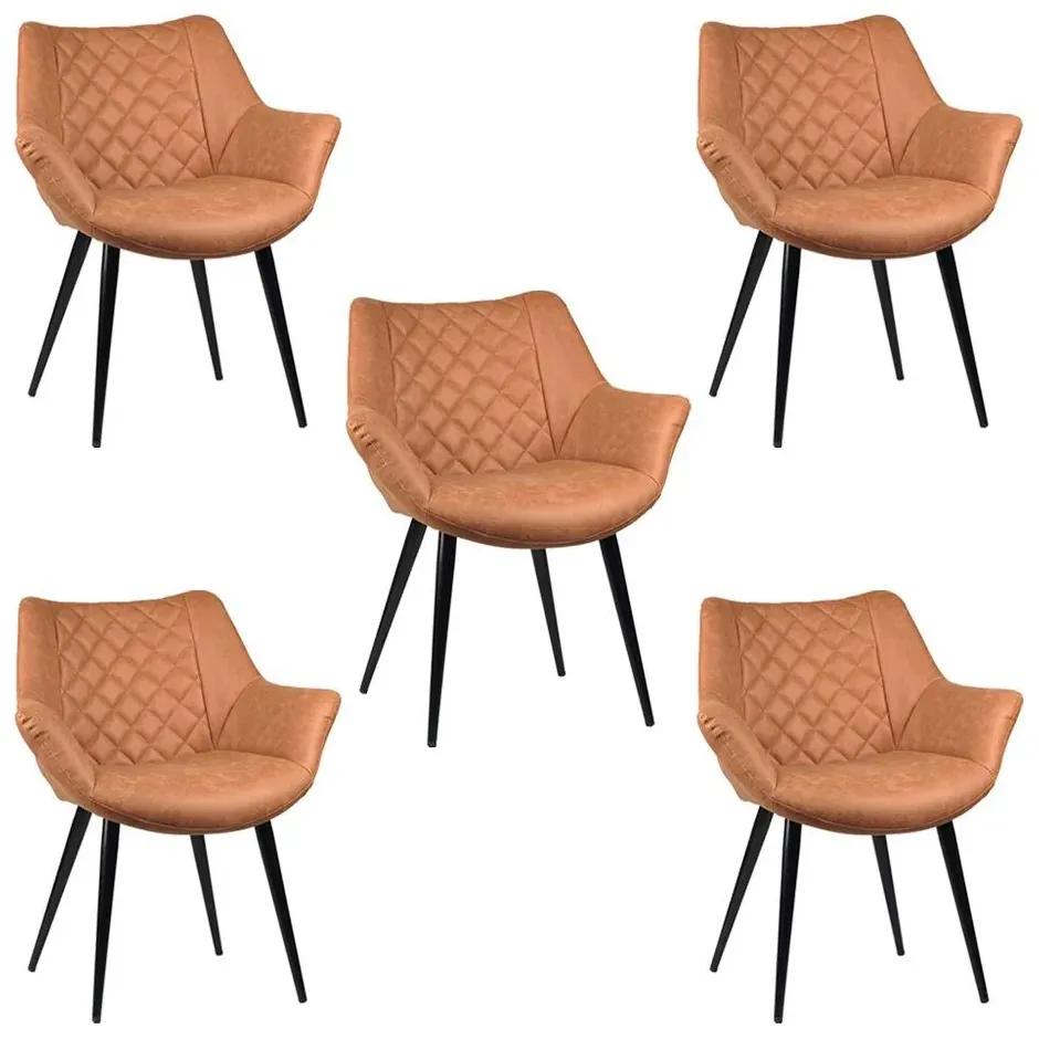 Kit 5 Cadeiras Decorativas Sala e Escritório Mandalla PU Sintético Caramelo G56 - Gran Belo