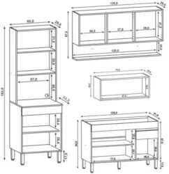 Armário de Cozinha 4 peças Balcão sem Tampo 120cm Lina04 Z06 Gris/Frei