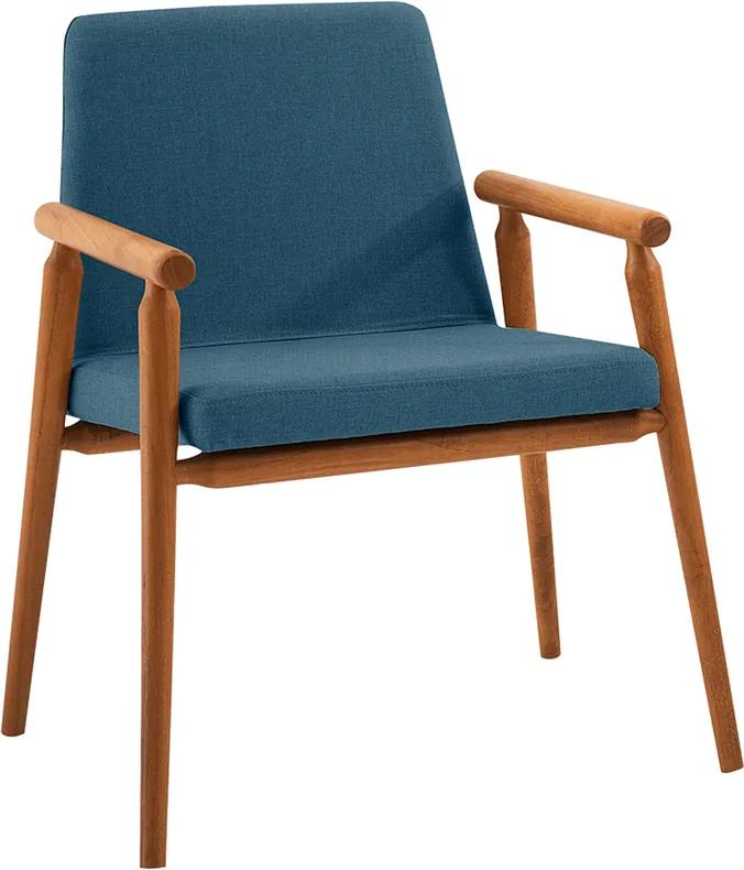 Cadeira Fernandes Estofada C/ Braços Linho Azul / Tauari