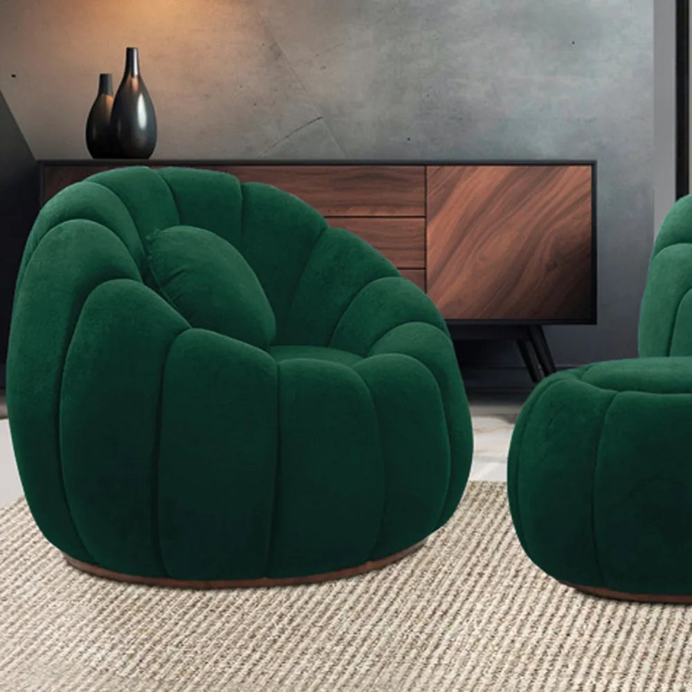 Kit 02 Poltronas Decorativa Orgânica para Sala Cloud Bouclê Verde E03 - D'Rossi