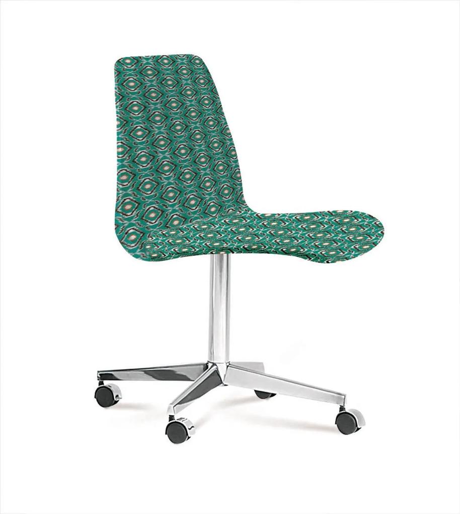 Cadeira Eames Base Cromada Com Rodizio Daf Verde/Cinza