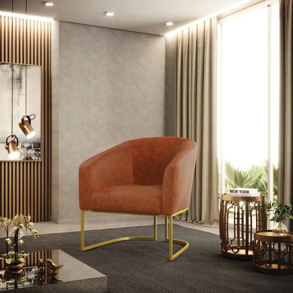 Poltrona Decorativa Industrial Dourado kit 2 Stella Sintético PU D03 - D'Rossi - Nozes
