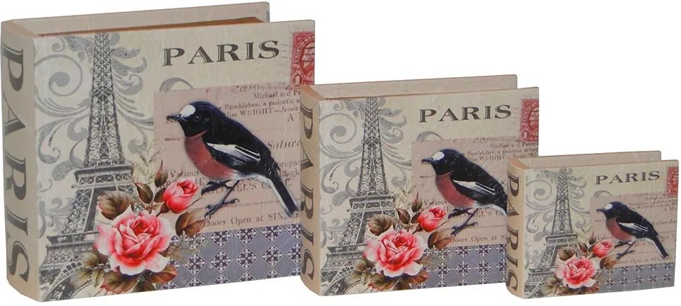 Livro Book Box Conjunto 3 Peças Paris Bird Oldway - 23x20x8cm
