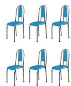Kit 6 Cadeiras Anatômicas 0.122 Estofada Cromado/Azul - Marcheli