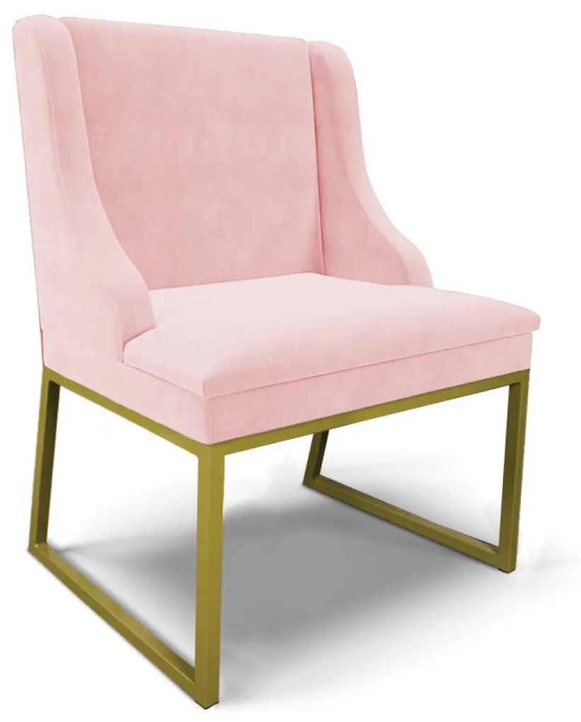 Cadeira Sala de Jantar Industrial Dourado Liz Suede Rosa Bebê D03 - D'Rossi