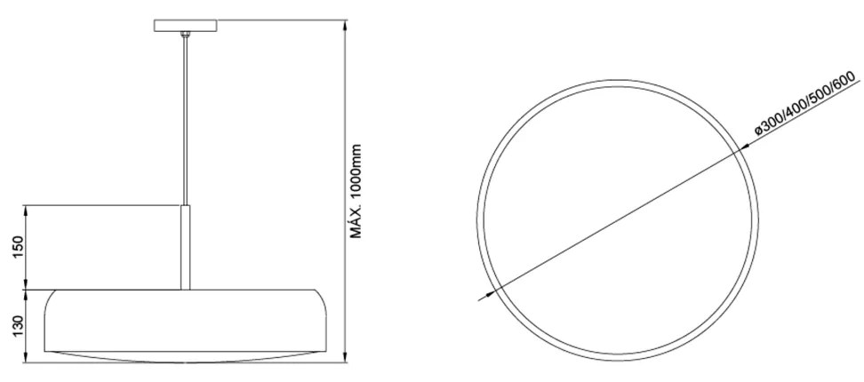Pendente Bis Ø30X13Cm 2Xe27 Com Difusor Convexo / Haste De 15Cm | Usin... (ORN-M - Ouro Novo Metálico)