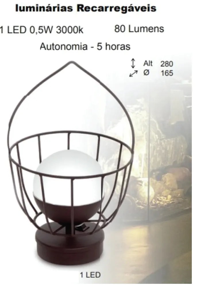 Abajur Freedon Esfera Cesto Ø16,5X28Cm Globo Ø10Cm 1Xled 0,5W 3000K -... (GRAFITE / LUNA, FOSCO (Branco), 110V)