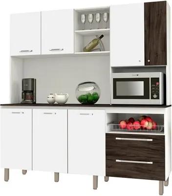 Cozinha Compacta Jade com Tampo 7 Portas Branco/White/Petróleo - Kit's Paraná