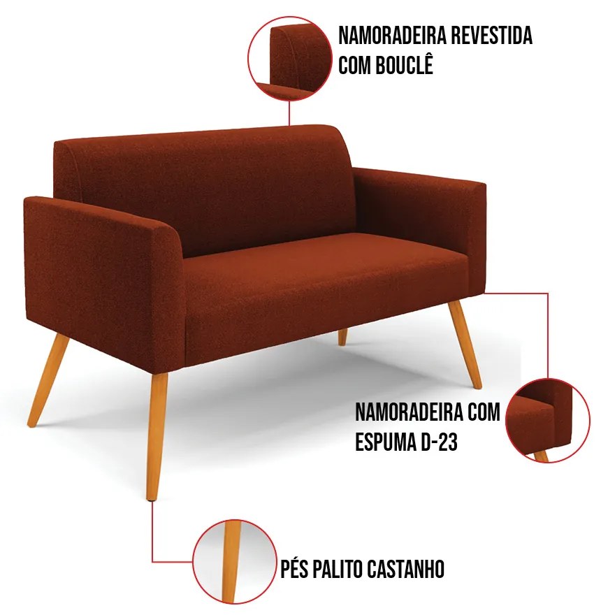 Namoradeira e 2 Poltronas Pé Palito Castanho Marisa Bouclê Terra D03 - D'Rossi