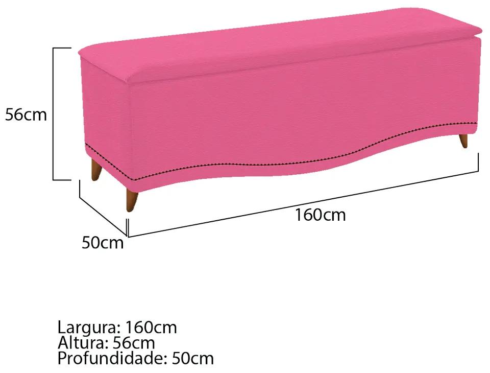 Calçadeira Estofada Yasmim 160 cm Queen Size Corano Pink - ADJ Decor