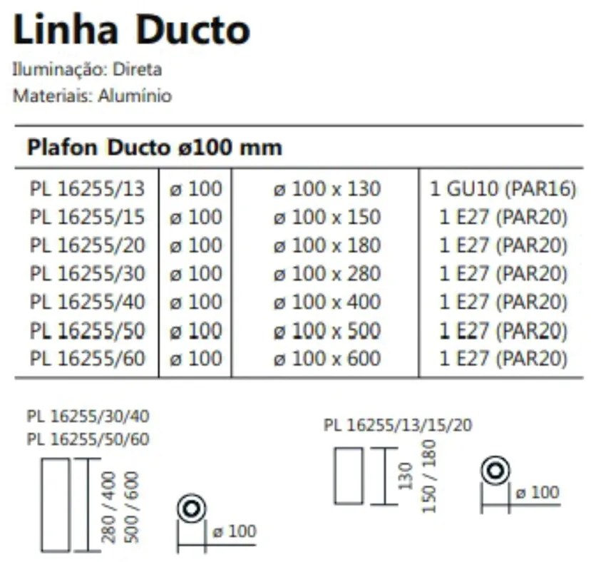 Plafon Ducto Ø10X15Cm 1Xpar20 E27 | Usina 16255/15 (BT - Branco Texturizado)
