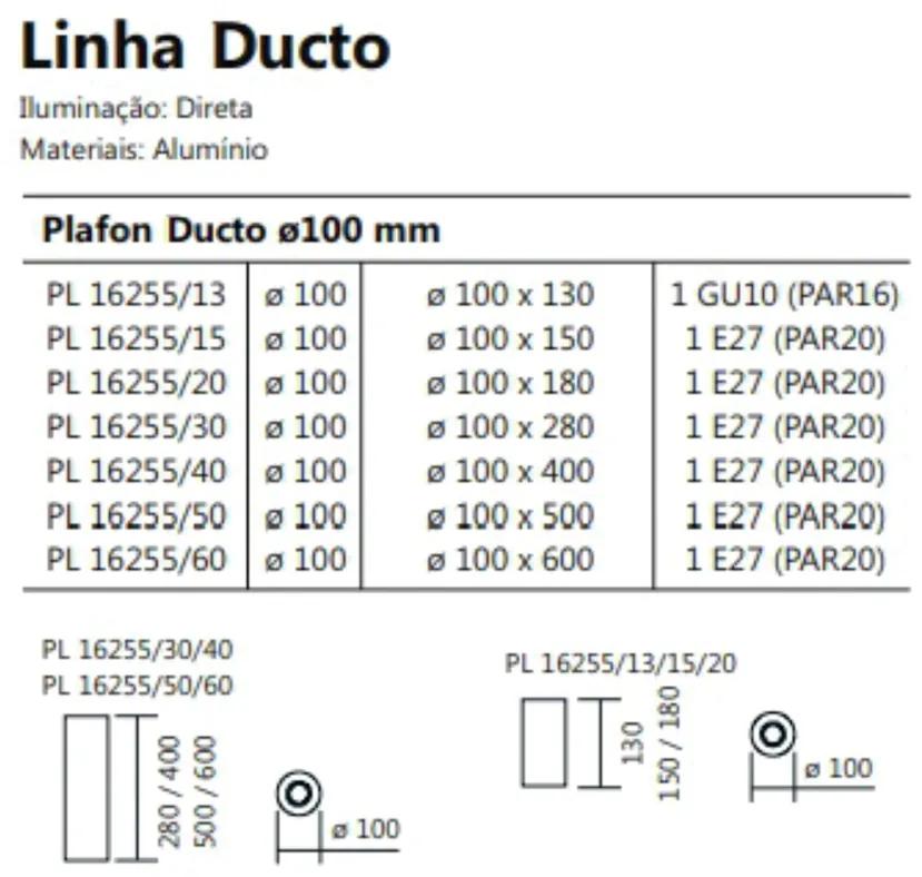Plafon Ducto Ø10X15Cm 1Xpar20 E27 | Usina 16255/15 (PT - Preto Texturizado)