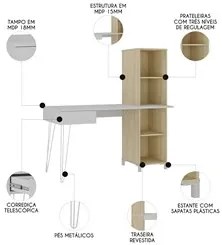 Mesa Escrivaninha com Estante Orizon A06 Terrazza/Carvalho   - Mpozena