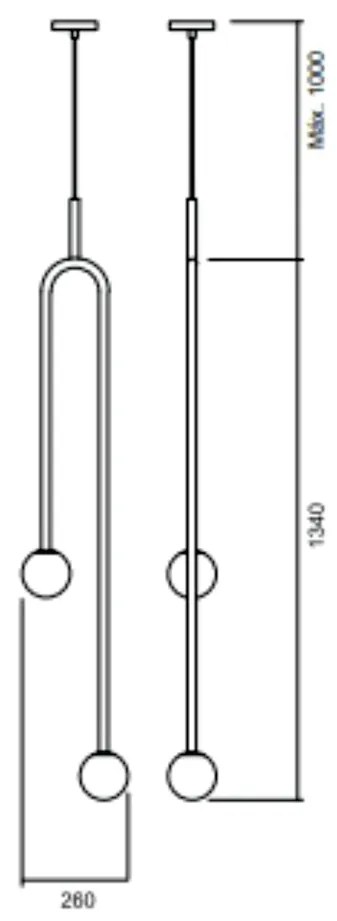 Pendente Pêndulo C/ 2 Globos 26X134Xcm 2L G9 / Metal E Globo Ø12Cm | U... (OC-M Ocre Metálico, FOSCO)