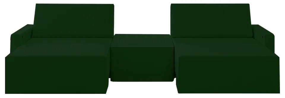 Sofá Retrátil Embutido Modulado com Puff 4 Lugares Xerxes 269cm Veludo Verde G33 - Gran Belo