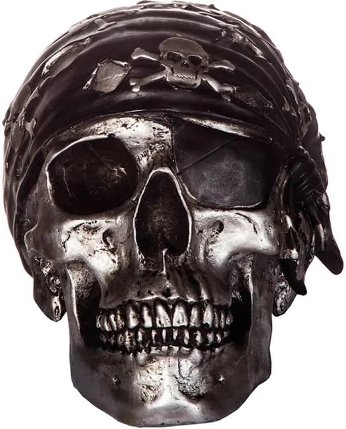 Cofre Pirate Skull Prata em Resina - Urban - 21,5x15 cm