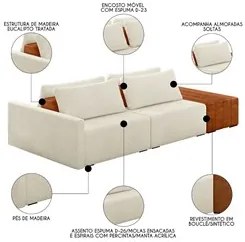 Sofá Ilha Modular Living com Puff 232cm Georgia K04 Bouclê Bege/Carame