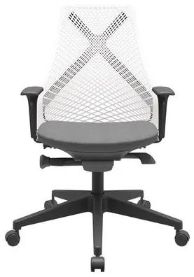 Cadeira Office Bix Tela Branca Assento Poliéster Cinza Autocompensador Base Piramidal 95cm - 64056 Sun House