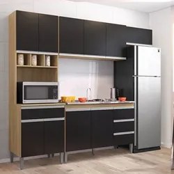 Cozinha Modulada 4 Peças Balcão com Pia 120cm Andréia Amêndoa/Preto -