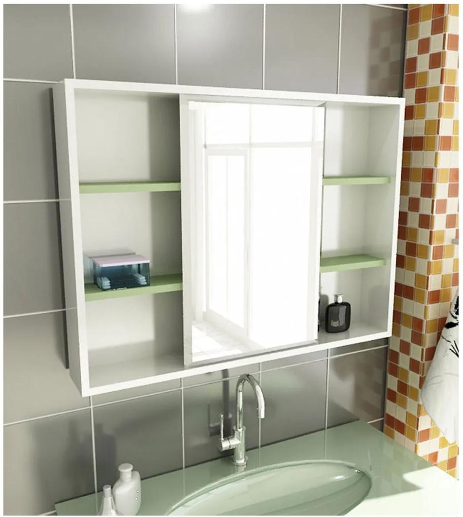 Espelheira para Banheiro Modelo 22 80 cm Branca e Verde Tomdo