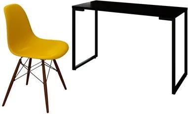 Mesa Escrivaninha Fit 120cm Preto e Cadeira Charles Amarela - Mpozenato