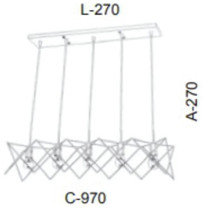 Pendente Retangular Aramado Porta Soquete 97X27X27Cm 5 X E27 Metal |Ol... (GRAFITE / CROMADO)