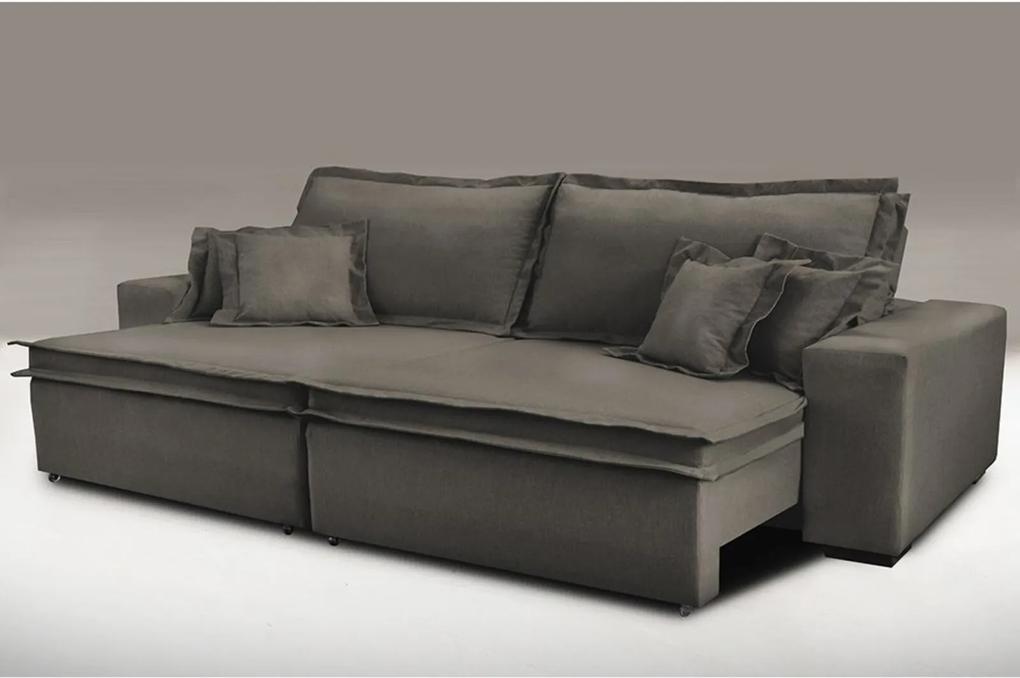 Sofa Retrátil e Reclinável com Molas Cama inBox Premium 2,32m tecido em linho Marrom