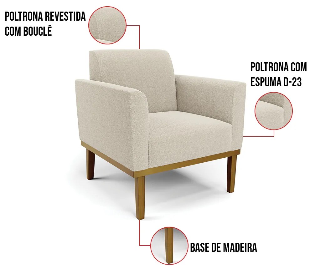 Namoradeira e Poltrona Base Madeira Castanho Marisa Bouclê D03 - D'Rossi - Bege