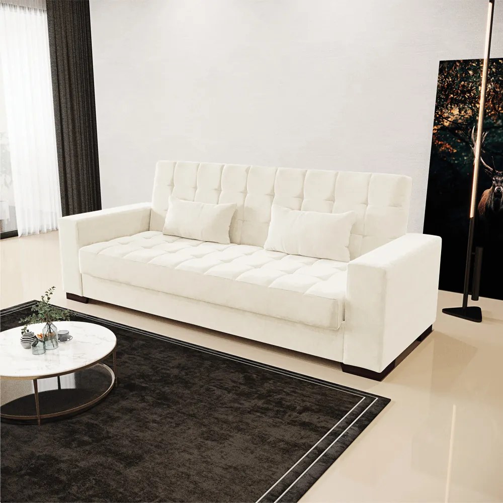Sofá Cama Casal 3 Lugares 210cm Lisboa Veludo  D03 - D'Rossi - Bege