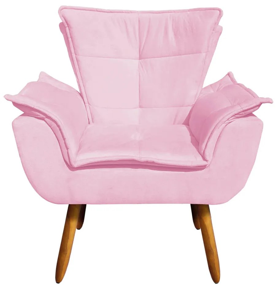 Poltrona Sala de Estar Pé Palito de Madeira Kit 2 Opala Suede Rosa Bebê D03 - D'Rossi