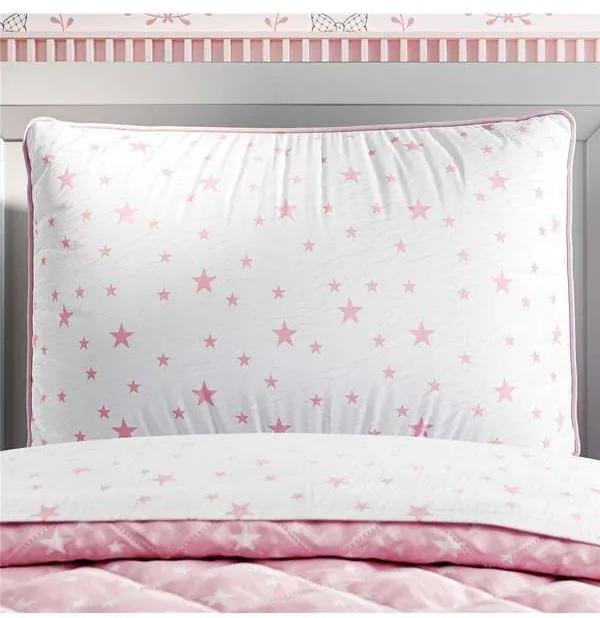 Capa Travesseiro Infantil Branco/Rosa Estrelas Grã