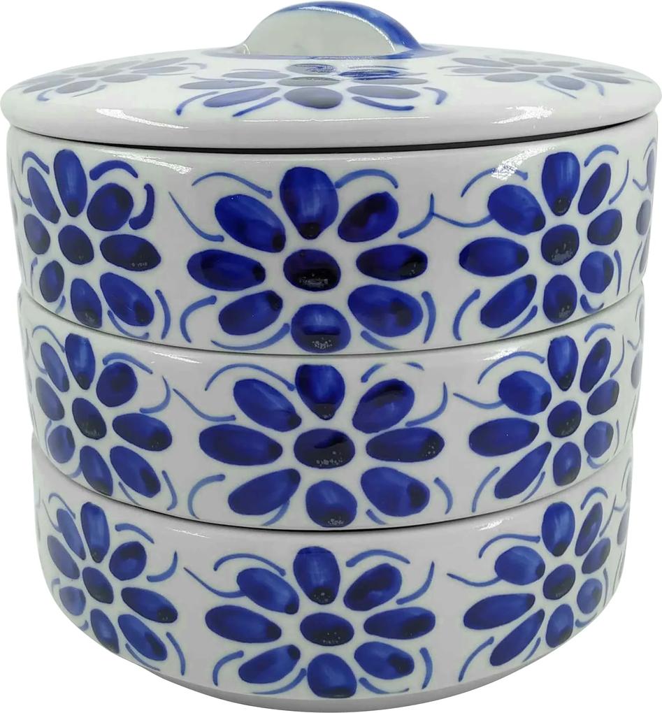 Conjunto de Potes Porta Mantimentos em Porcelana Azul Colonial 3 peças