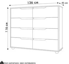 Cômoda para Quarto 8 Gavetas 136cm Doble Jatobá/Fendi - Albatroz