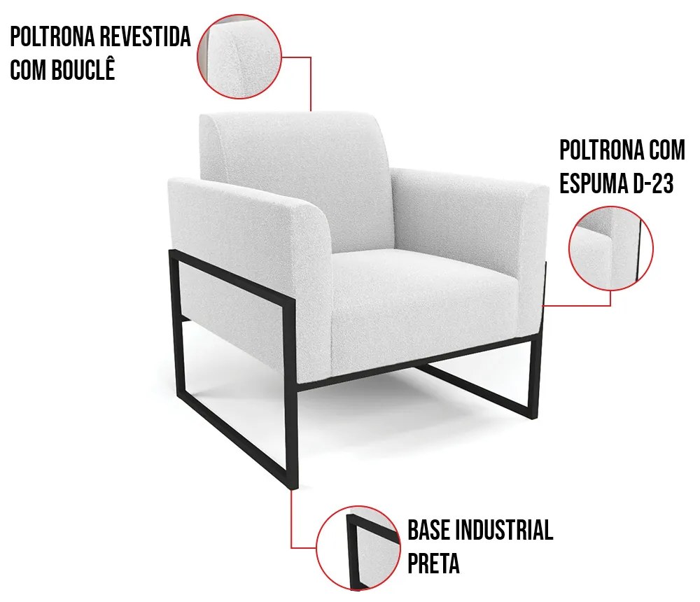 Namoradeira e Poltrona Industrial Alta Preto Marisa Bouclê D03 - D'Rossi - Off White