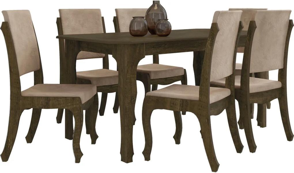 Conjunto Mesa de jantar Onix com 6 cadeiras Marrom RV Móveis